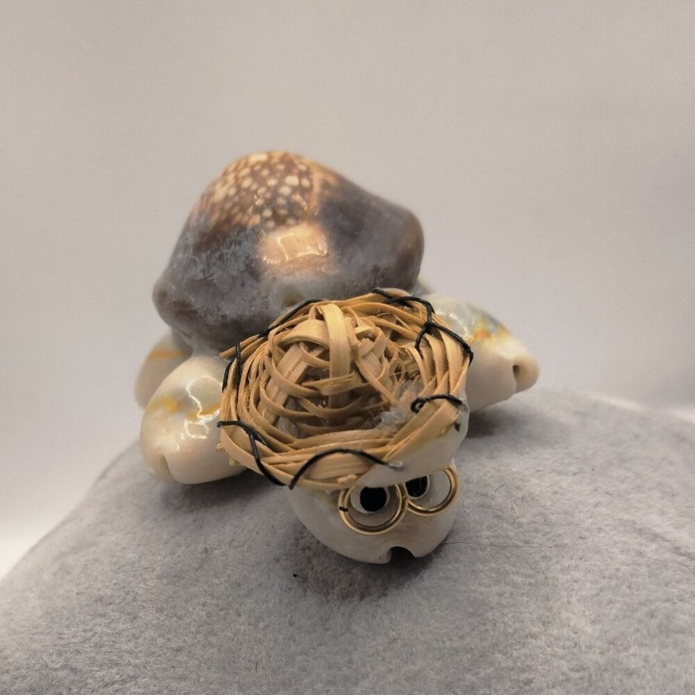 Sea Shell Turtle Figurine Miniature Woven Head Eyeglass Accents